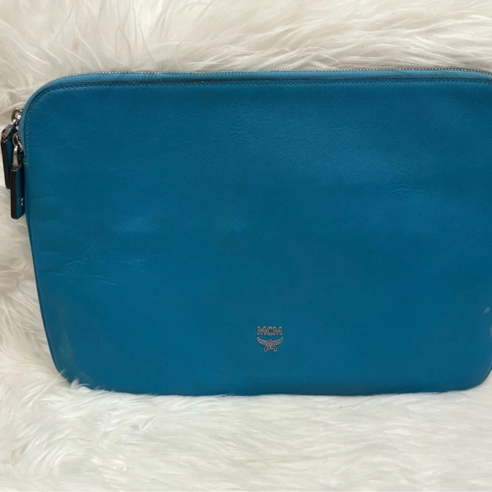 MCM Teal Blue Leather Laptop Sleeve